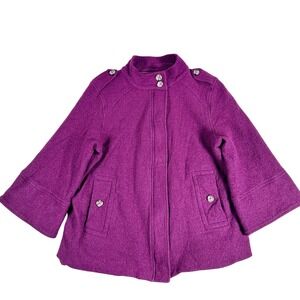 Chicos Sweater Womens 2 Pink Fuchsia Wool Blend Zip Up 3/4 Sleeve Cardigan L‎